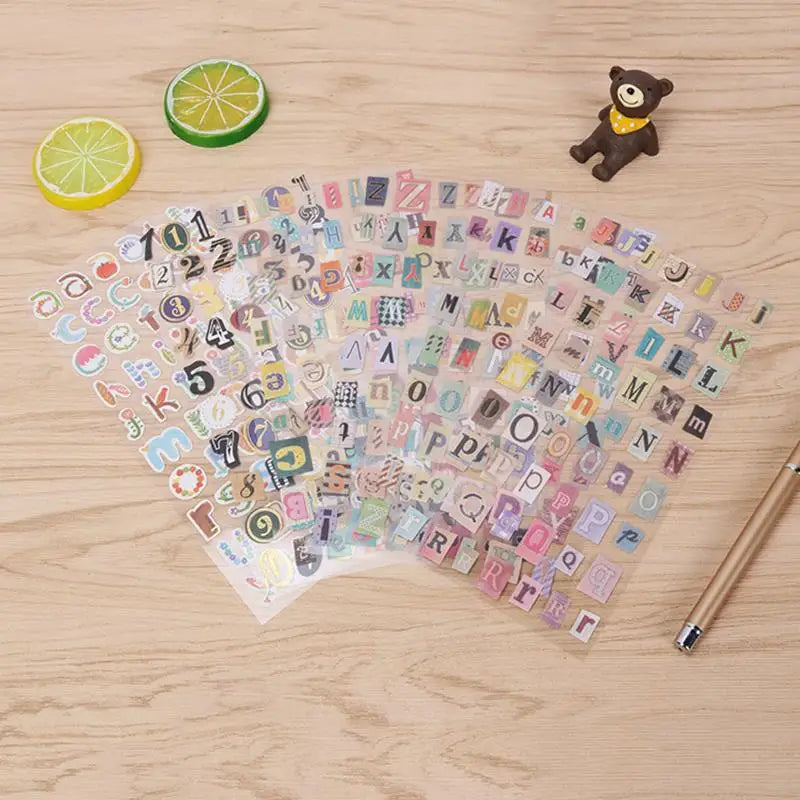 Kit d’autocollants rétro avec lettres et chiffres – Autocollants décoratifs DIY pour album, journal et scrapbooking, fournitures créatives faites main pour carnets, agendas et cadeaux