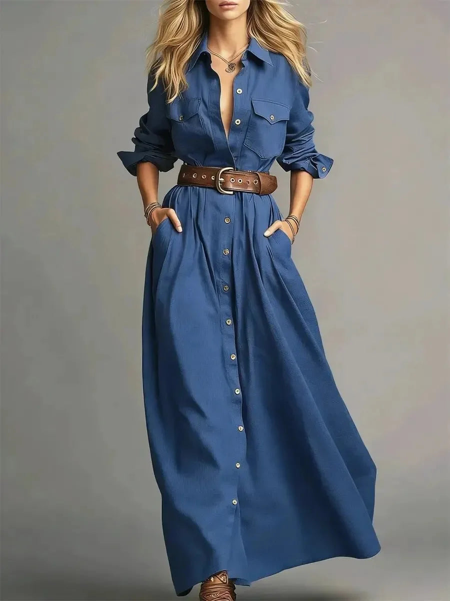 Abito lungo donna in jersey con colletto a revers — immagine 10