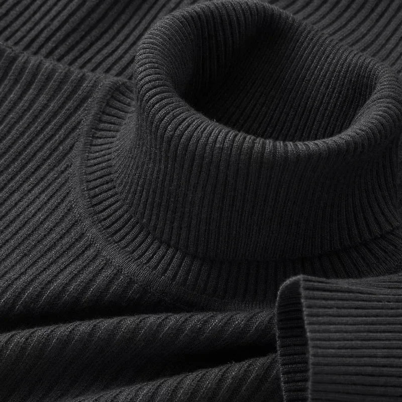 Autumn Winter Men's Striped Sweater Slim Fit High Elastic Knitted Pullover Turtleneck Warm Knitwear Male Casual Basic Sweaters