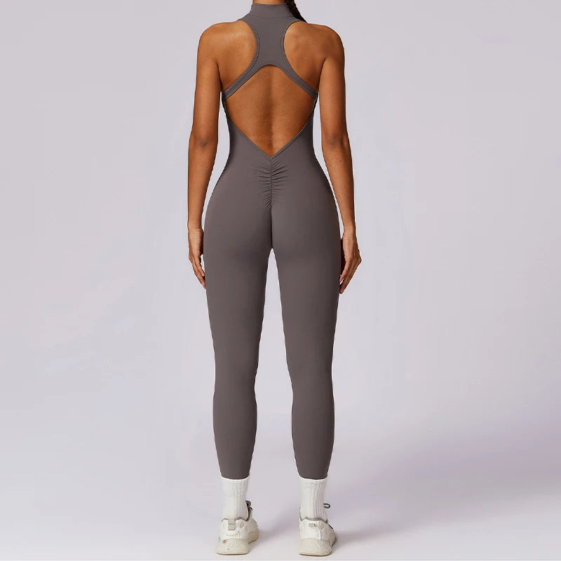 Tuta intera yoga donna con schiena a V
