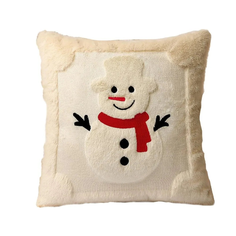 Nouvelles housses de coussin Sapin de Noël Bonhomme de neige 18x18 po Housse de coussin carrée douce Coussin de décoration de fête
