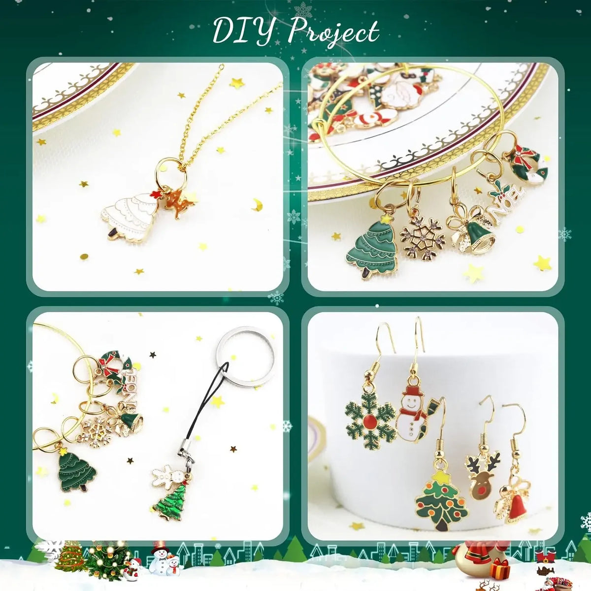Random Mix Enamel Christmas Charms Elk Snowman Santa Claus Pendants for Jewelry Making Earrings Necklace DIY Accessories