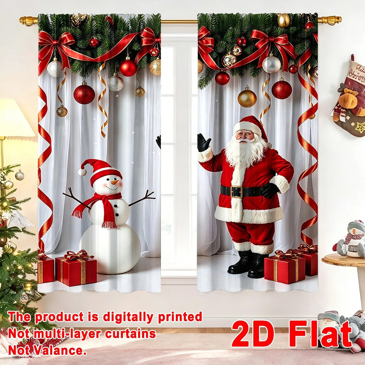 2pcs Festive Christmas Curtains Santa Claus Snowman Design Polyester Curtains 60*150cm Window Treatment for Home Decor Xmas Gift
