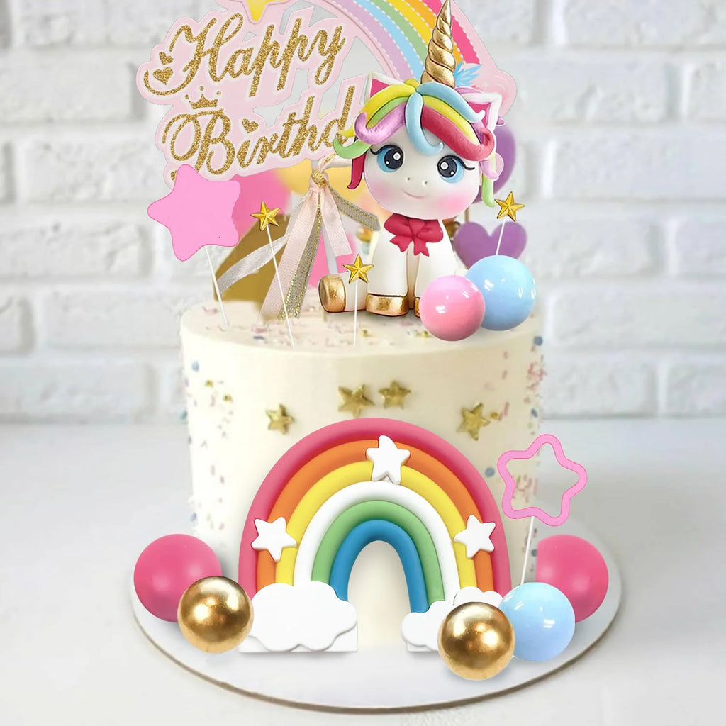 Set di decorazioni per torta con unicorno e arcobaleno