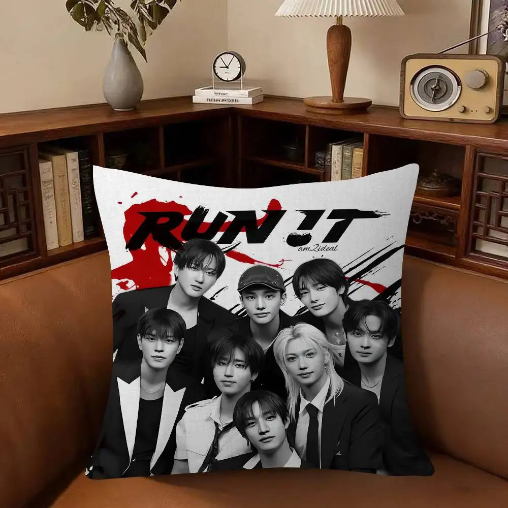KPOP Stray Kids Cute Cartoon Two-dimensional Pillowcase Bedroom Sofa Cushion Cover Nap Pillow Cover