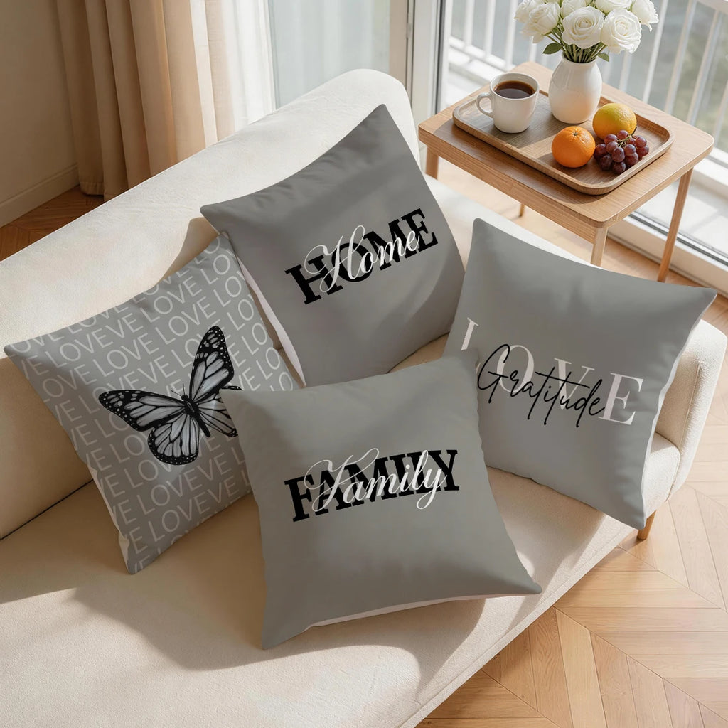 Housse de coussin décorative en polyester avec texte imprimé pour canapé, style maison chaleureuse et simple, 40/45/50 cm