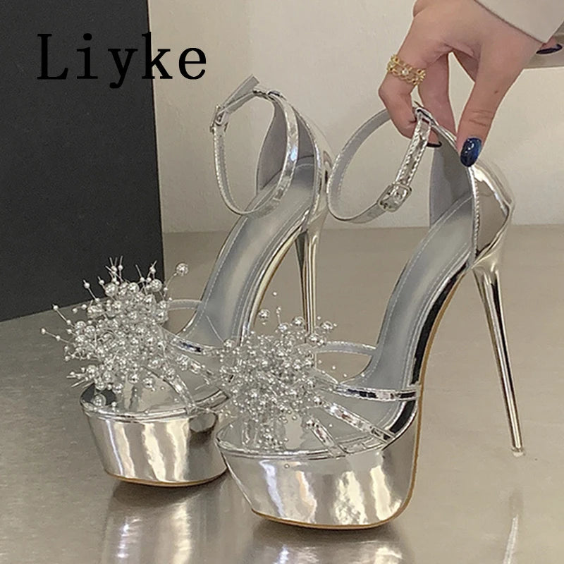 Sandali donna Liyke argento con decori a raggiera