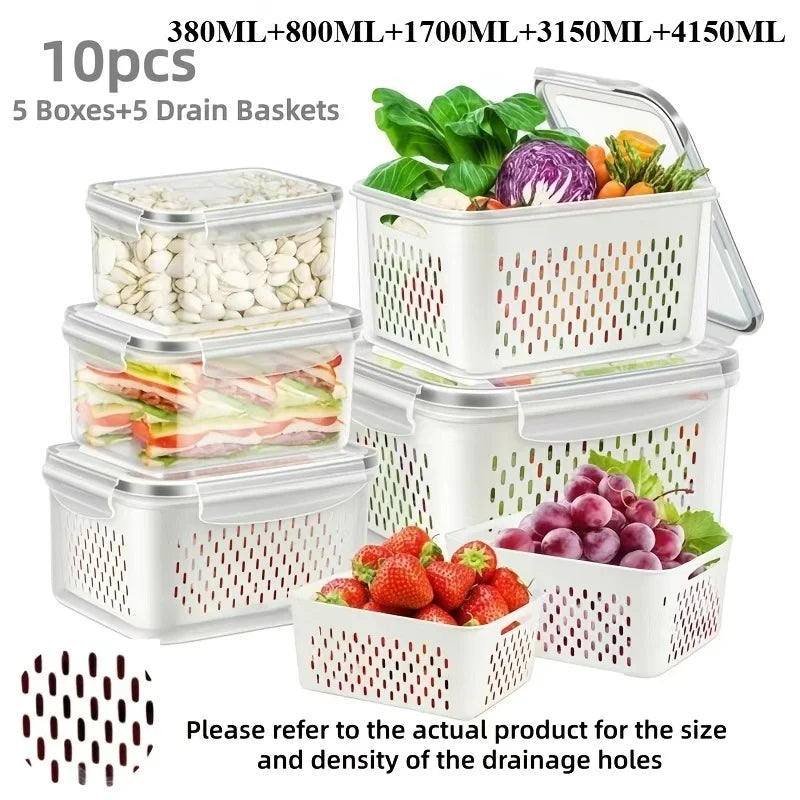 6pcs/set Large Capacity Fruit Storage Containers for Fridge with Removable Colander, Keep Berries and Fruit Fresh Longer