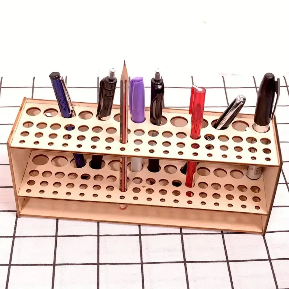 Wooden Artist Brush and Pencil Holder, 67 Slots