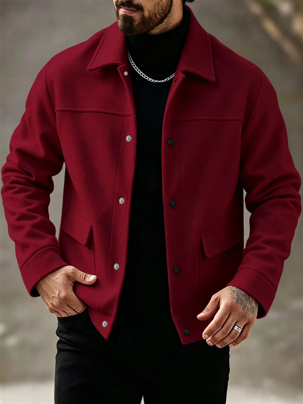 2026 Men's Autumn/Winter New Men's Fashion Double Pocket Wool Jacket Coat Men