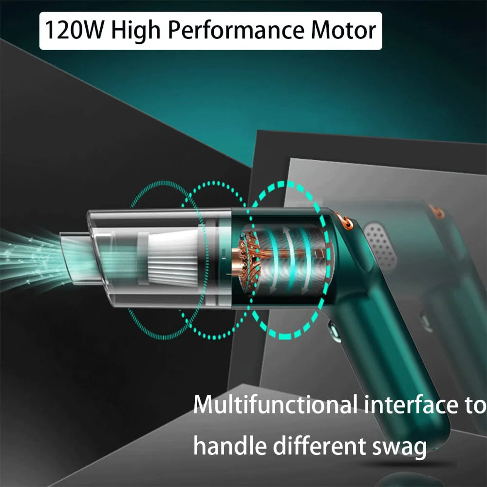 Wireless Mini Vacuum Cleaner 15000PA High Power 120W Cordless Handheld Dust Blower for Car, Home, and Pet Hair