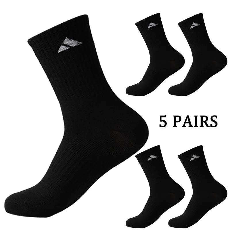5 Paar schwarz-weiß gemusterte Socken mittlerer Länge, geeignet für Damen und Herren, bequeme Unisex-Sportsocken