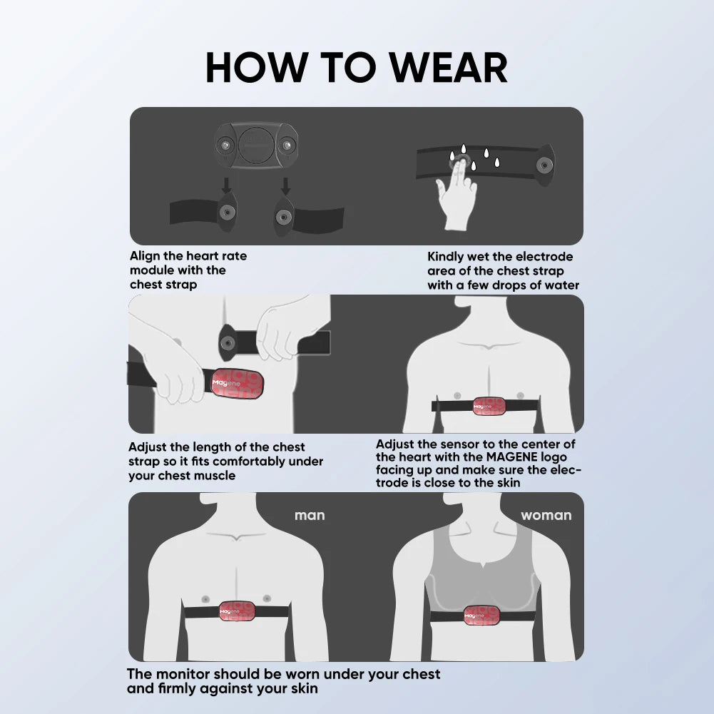 Magene H603 Heart Rate Monitor Split Chest Strap HRM Fitness Tracker Mover Bluetooth ANT Sensor Health App Compatible Zwift