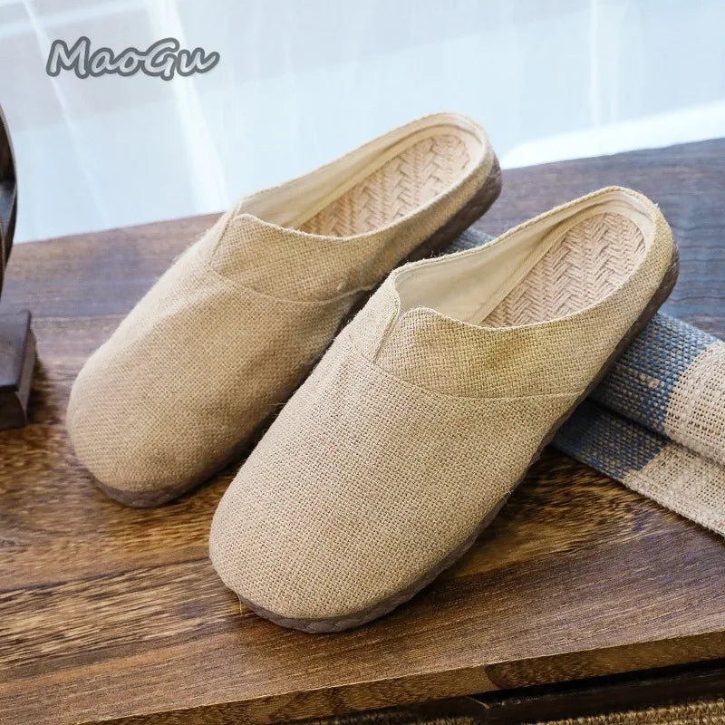 Women's and men's hemp mule slippers – beige and blue