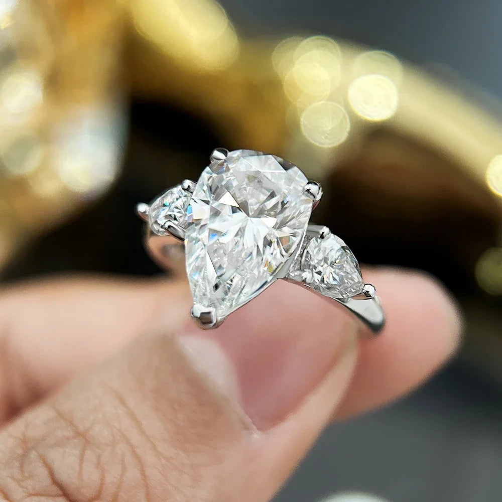 Anillos de compromiso de moissanita con forma de gota para mujer, alianza de boda de plata de ley 925, joyería con diamante de corte pera y certificado GRA