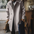 Maden Vintage Grey Balmacaan Jacket Men's German-Style Windproof Overcoat Mid-Length Warm Trench Coat for Fall Winter Commute