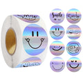 Rotolo da 500 adesivi con faccine sorridenti effetto laser