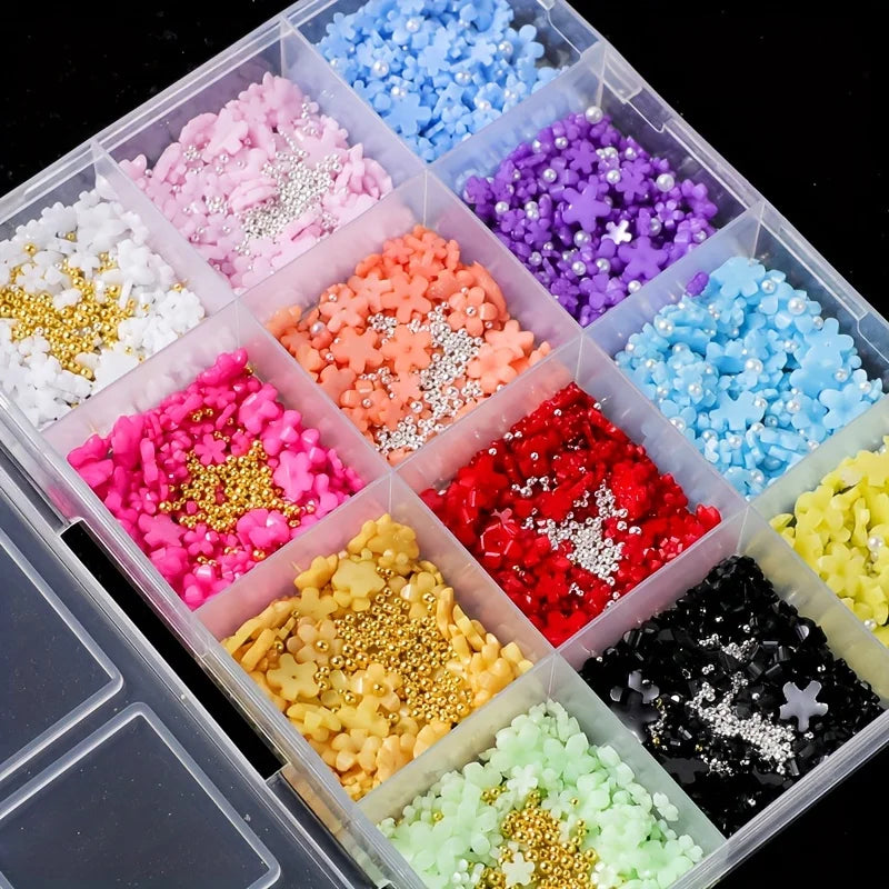 1500 Stück/Box Set mit floralen Nail-Art-Charms, Y2K-Stil, hochwertige farbenfrohe 3D-Blumen-Nagelanhänger aus Kunstharz