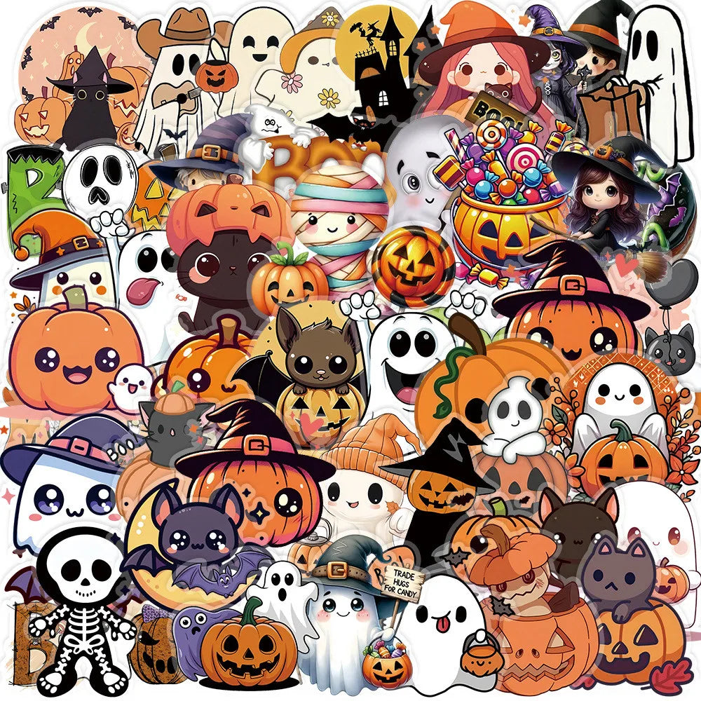 50PCS New Halloween Transparent Stickers - DIY Decor for Phones, Luggage, Journals & Gift Boxes AnimeWorlds Store