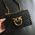 New Pinko-Inspired Genuine Leather Embossed Swallow Bag, Fashion Chain Armpit Bag, Luxury All-Match Shoulder Crossbody Bag