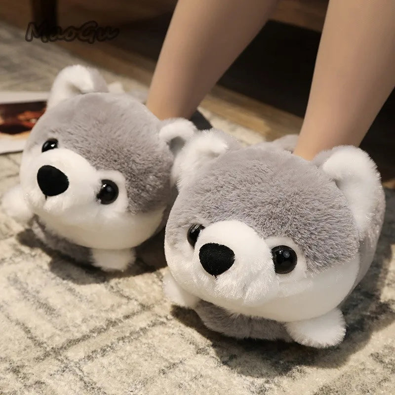 Pantuflas de casa de invierno y otoño para mujer con animales de dibujos animados, conejito, panda rojo y zorro, cálidas, de felpa, suaves y antideslizantes, para el hogar