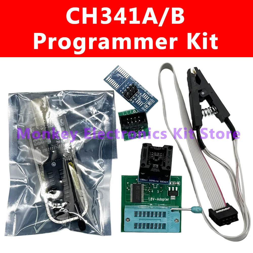 Adaptateur de programmateur CH341A/B + pince SOP8 + adaptateur SOIC8 avec câble + adaptateur 1,8 V Programmateur USB BIOS Flash EEPROM CH341A adaptateur ZIF