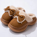 Pantuflas de invierno con lazo para mujer, calzado casual de casa, diseño de lujo de felpa, sandalias de plataforma con cuña, de pelo suave y suela cómoda