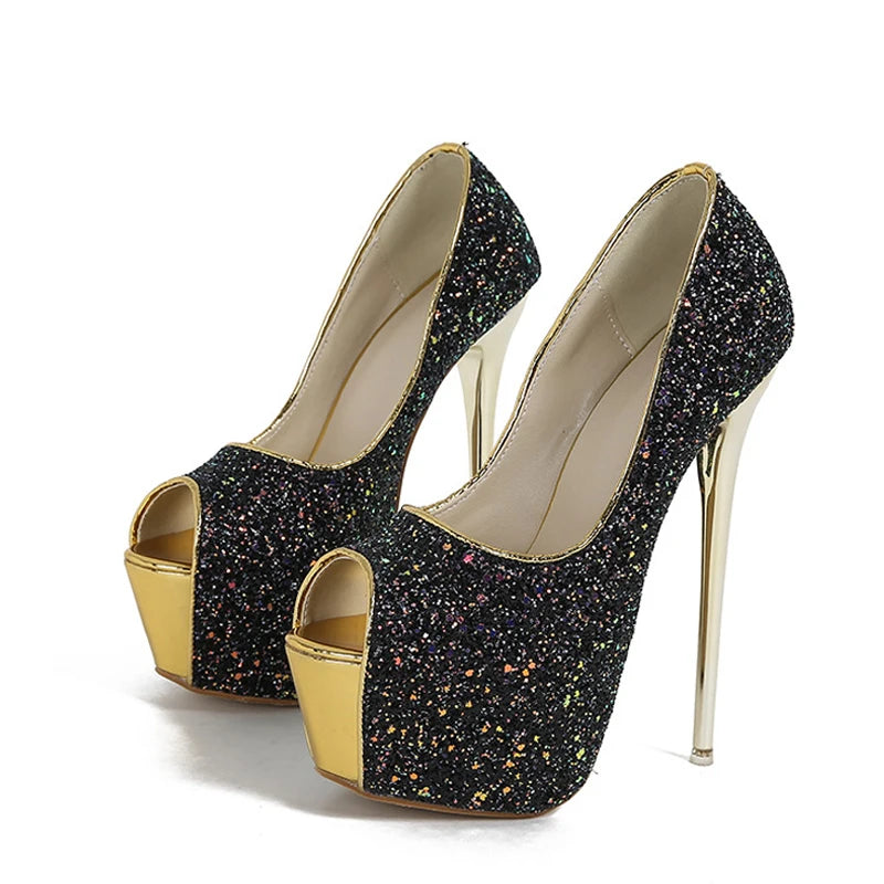 Scarpe peep toe donna Liyke luminose con maxi plateau