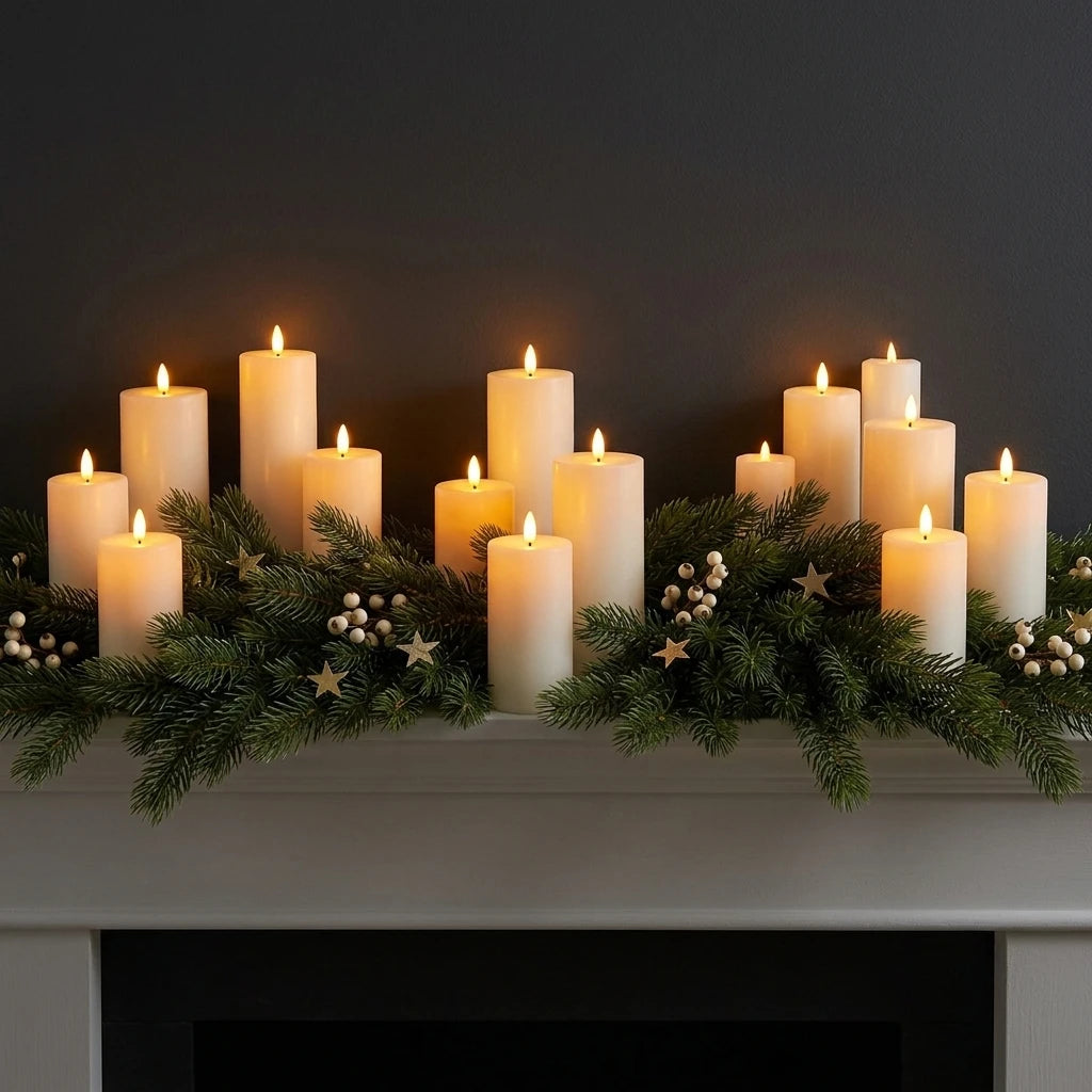 48 white electronic candles with warm light, ideal for home decor, fireplace, Christmas decoration, wedding and courtyard. Batteries not included.