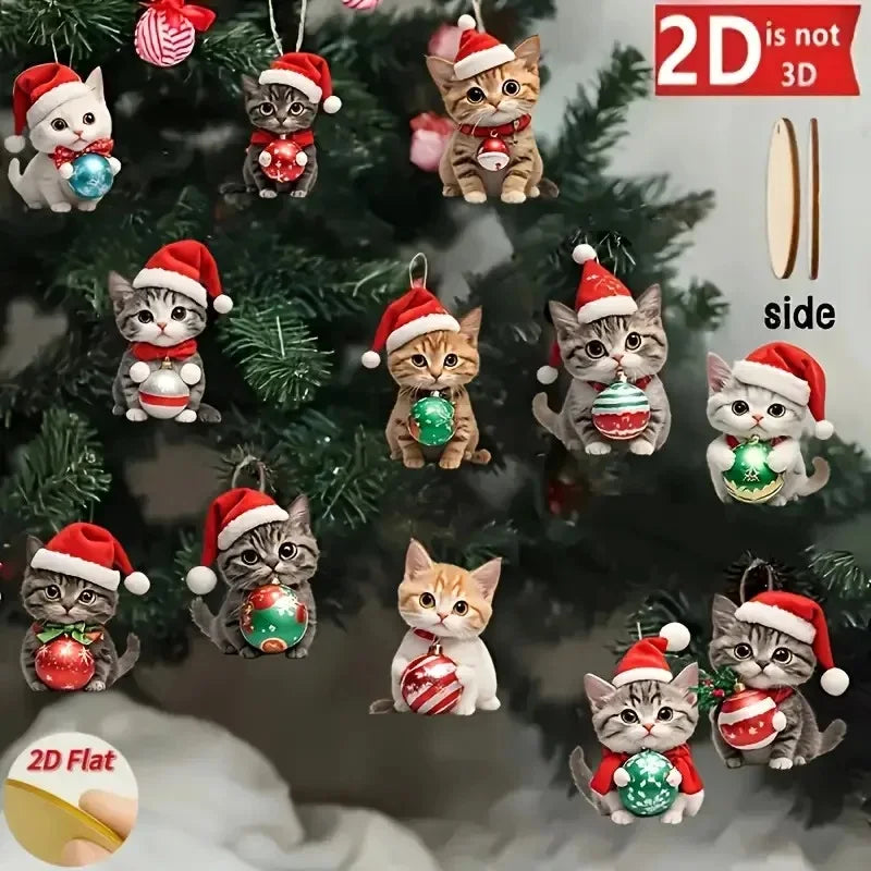 Cat Christmas Ornaments, Set of 12