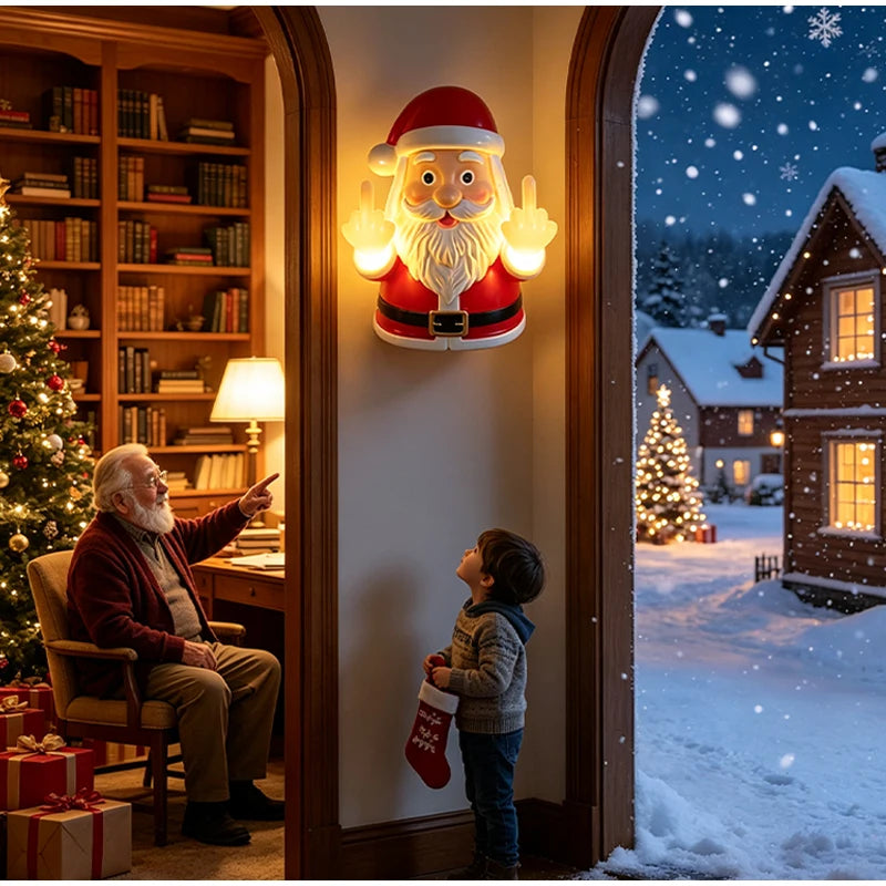 Lampada da parete a LED con Babbo Natale che fa il dito medio, luce notturna in resina, decorazione spettrale per portico e camera da letto, addobbo natalizio