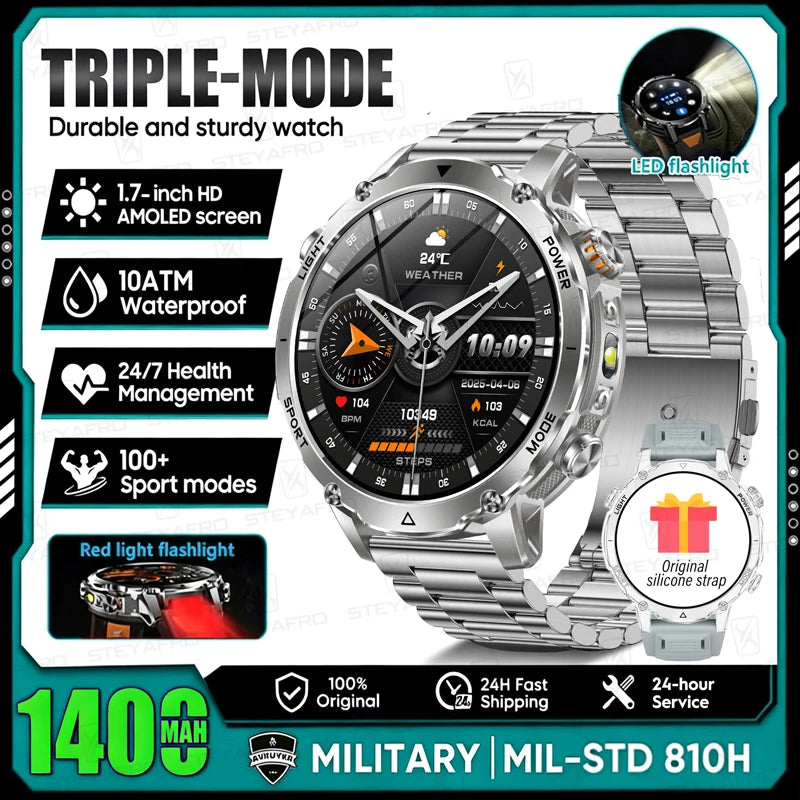 Outdoor AMOLED Smartwatch with Flashlight and Bluetooth Calling