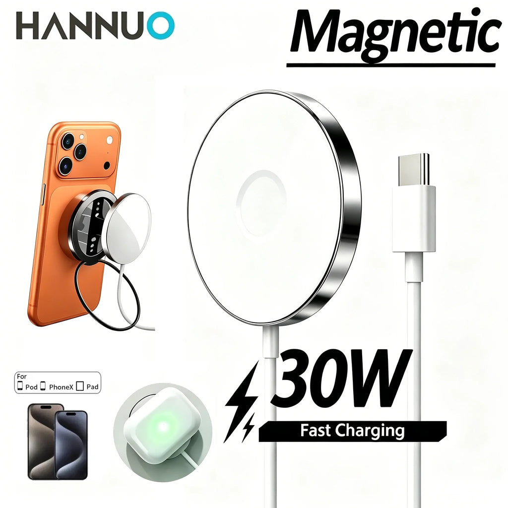 30W Magnetic Wireless Chargers Fast Charging for iPhone 18 17 16 15 Pro Max PD Fast Charging For Pad Airpods Adapter USB C Cable