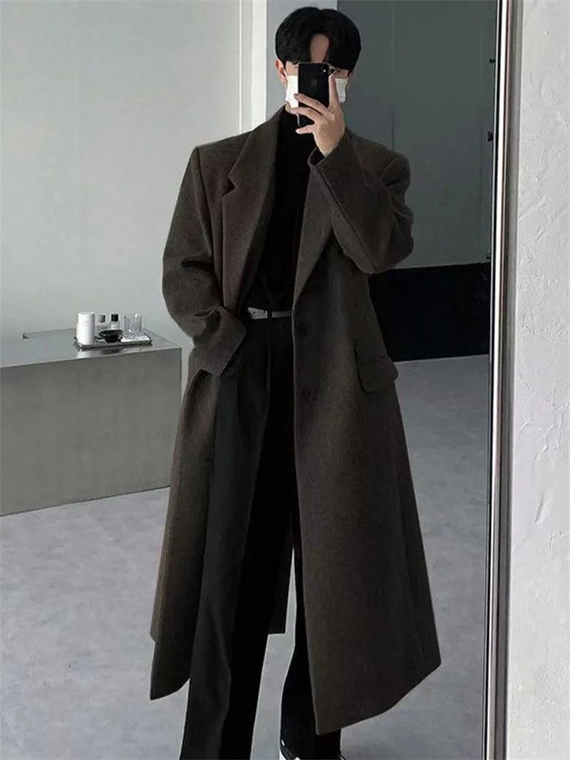 British Style Men's Medium to Long Woolen Coat 2026 Autumn and Winter New Korean Style High-end Trend Windbreaker Thick Coat