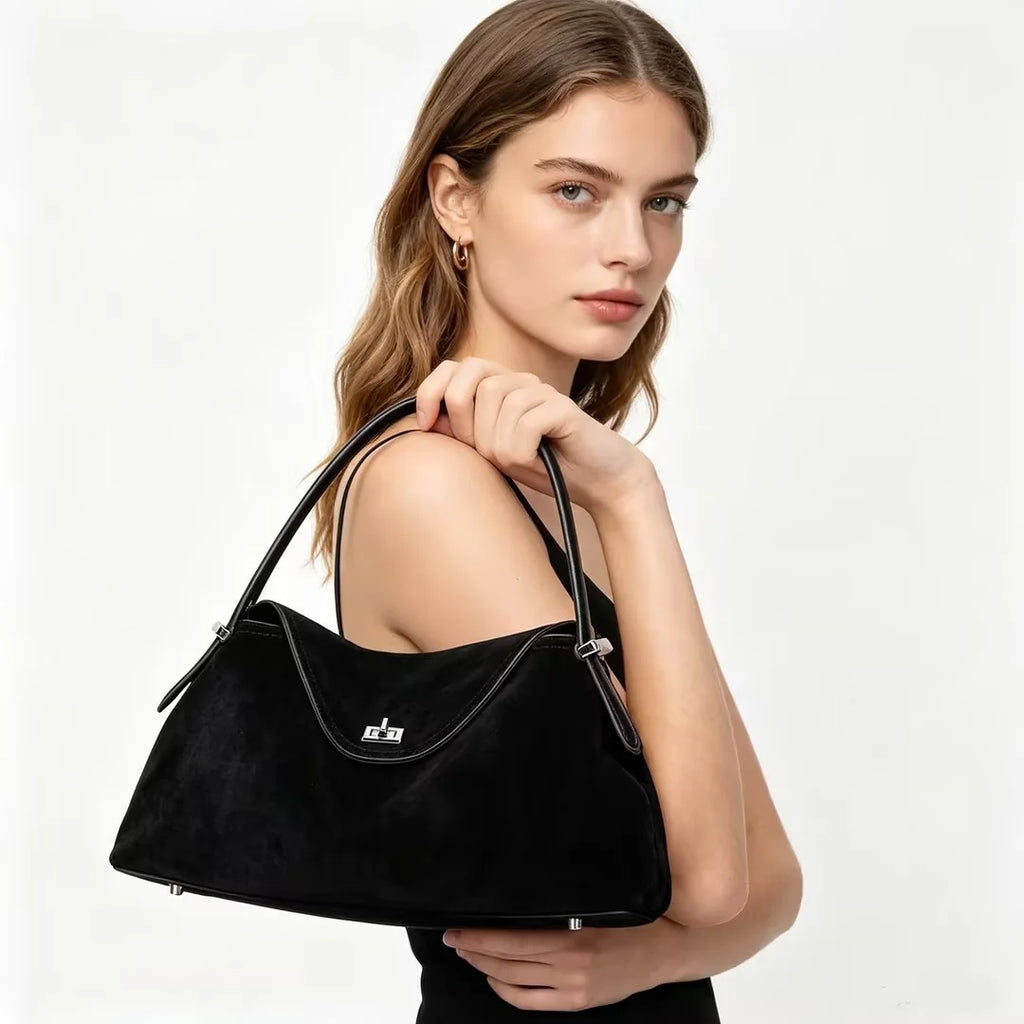 Suede Genuine Leather Women's Bag 2026 Luxury Brand Handbag Totes With Adjustable Shoulder Strap Large Capacity Crossbody Bags