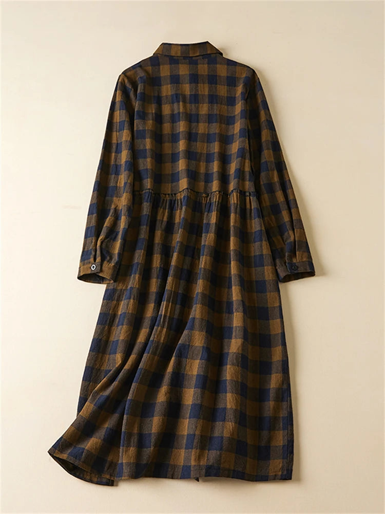 Abito midi donna a quadri con colletto a revers — immagine 3