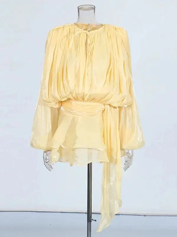 Mini abito da donna a linea A con scollo a V e maniche lunghe