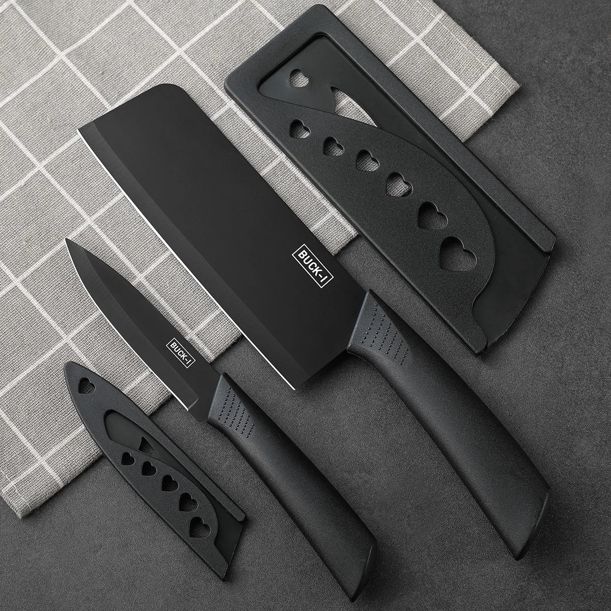 Set de couteaux de cuisine, comprenant un hachoir, un couteau de chef et un couteau d'office, avec bloc à couteaux, adapté pour couper la viande et les légumes