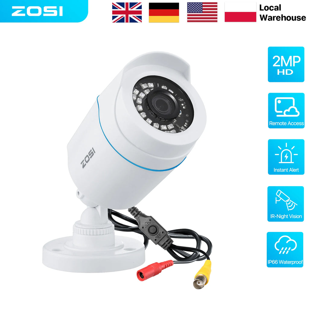 Cámara de seguridad CCTV ZOSI 2MP 1080P HD 4 en 1 AHD TVI CVI CVBS resistente a la intemperie para sistema de videovigilancia DVR para el hogar