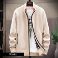 Men Solid Color Knitted Sweater Cardigan Autumn New Long-sleeved Zipper Jacket Warm Fleece Stand Collar Cardigans Basic Jacket