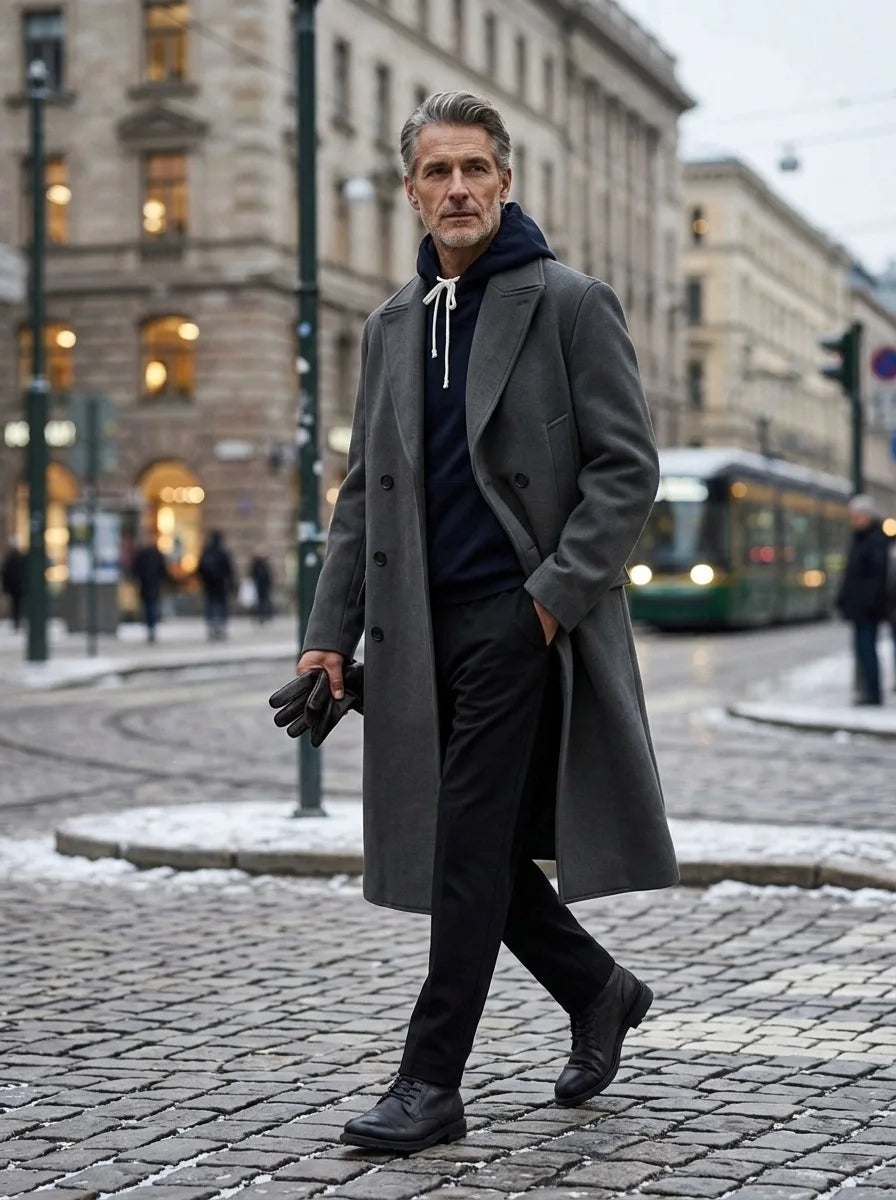 Men Wool Blends Overcoat Double Breasted Classic Lapel Long Trench Coat Formal Work Y2k Streetwear Casual Jacket Autumn Winter
