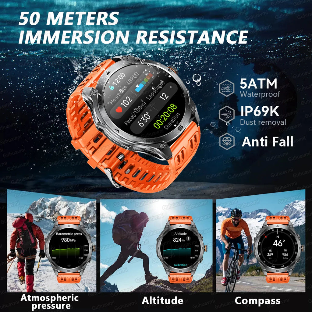New For Android iOS GPS Smart Watch Men 1000mAh Battery 170+Sport Modes IP69K Waterproof Compass Military Grade Smartwatches2026