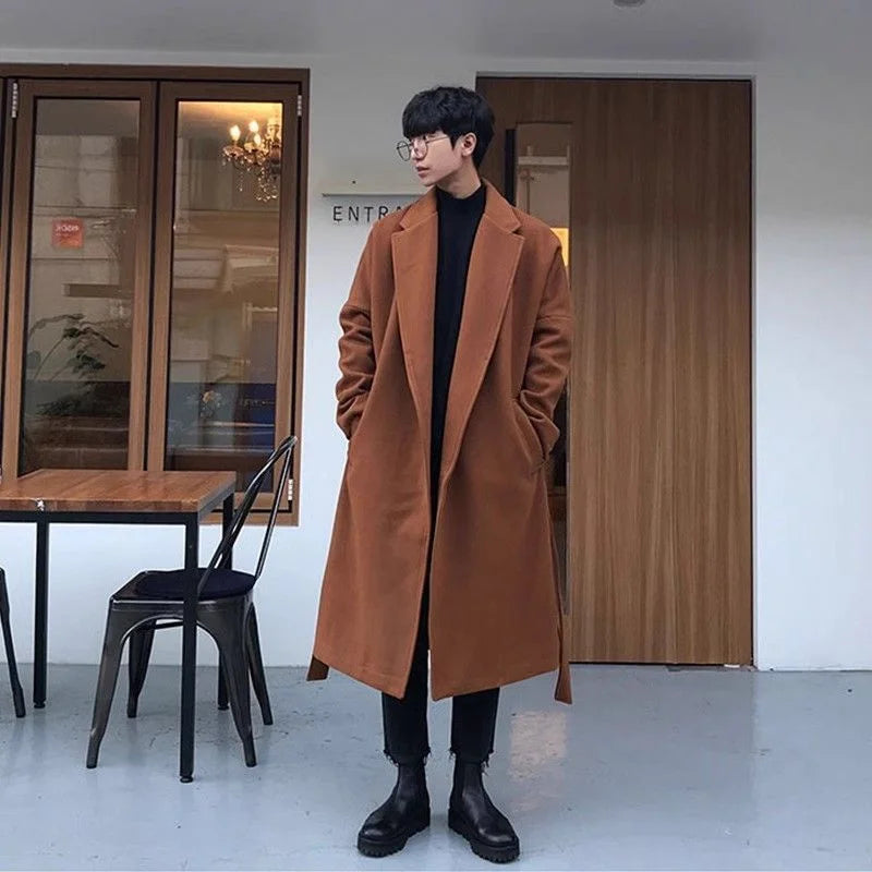 2025 New Men's Woolen Coat Medium to Long Korean Edition Trendy Spring And Autumn Thick Premium Wind Coat Woolen Coat