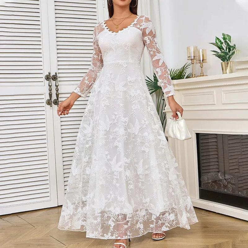 Abito lungo in pizzo da donna