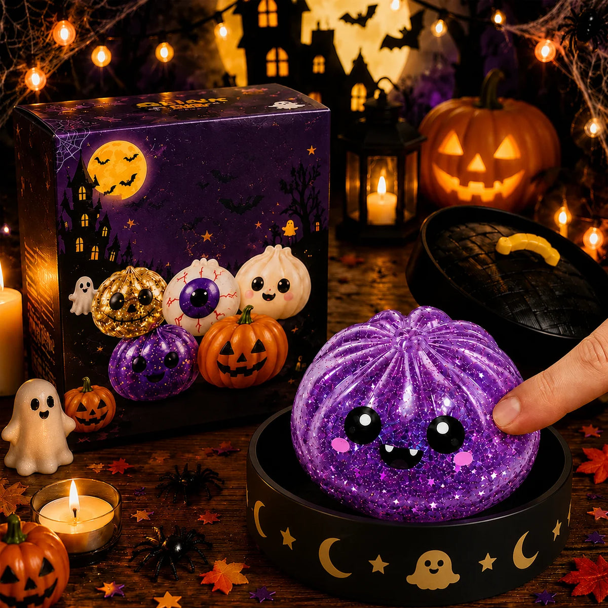 5.5cm/8.5cm Halloween Ghost Dumpling Pressure Squishies Slow Rising Stress Relief Fidget Toy for Kids Adults Anti-Anxiety Gift