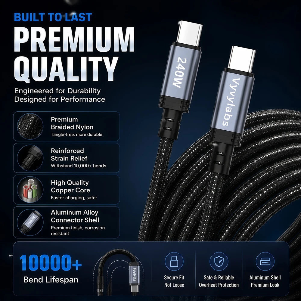 Vyvylabs 6Pack 240W Braided USB C to USB C Cable Fast Charging for iPhone 17 16 15 Pro Plus Max for Galaxy S25 S24 for iPad MacBook