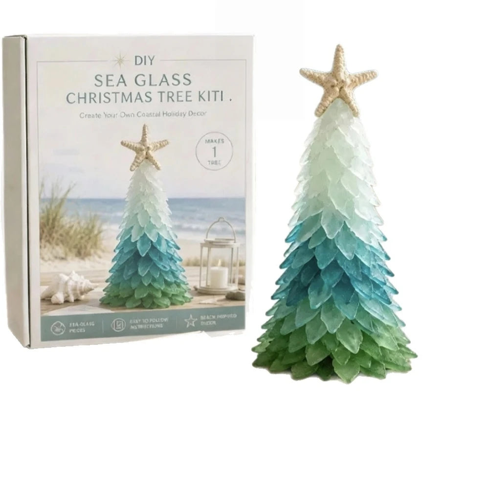 DIY Sea Glass Christmas Tree Kit Gift Box, 5‑Style Assembly Set, Tabletop Ornament for Holiday Party Home Decor Supplies