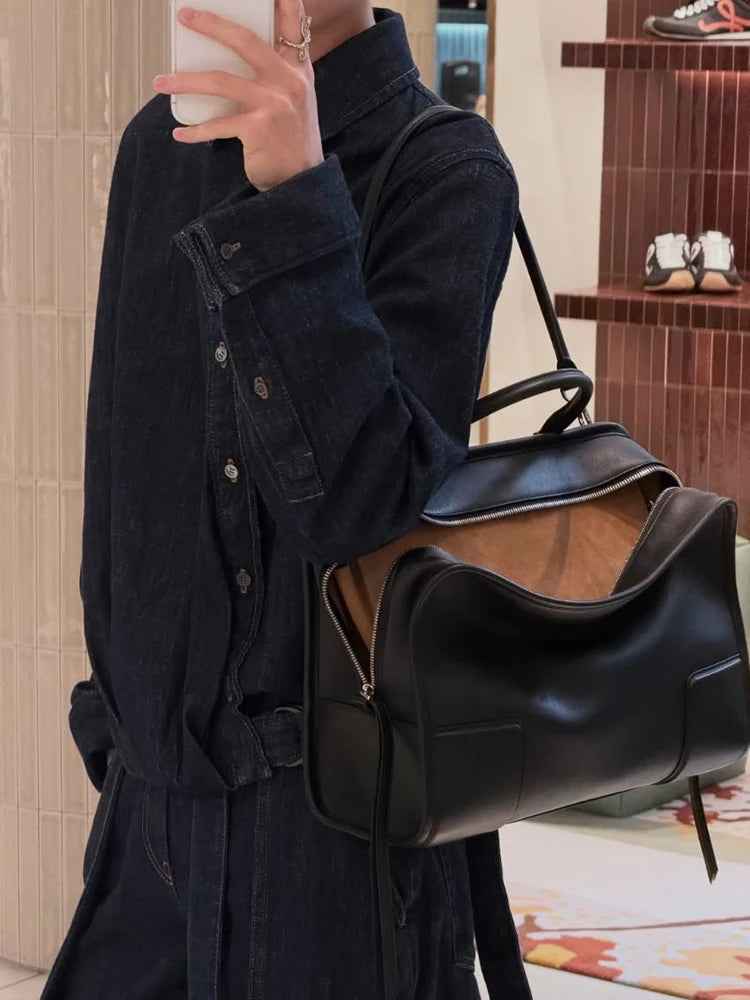 2026 Luxury Brand Design Women Shoulder Bags Top Quality Genuine Leather Women Handbags Fashion Street Style Bowling Bags Woman