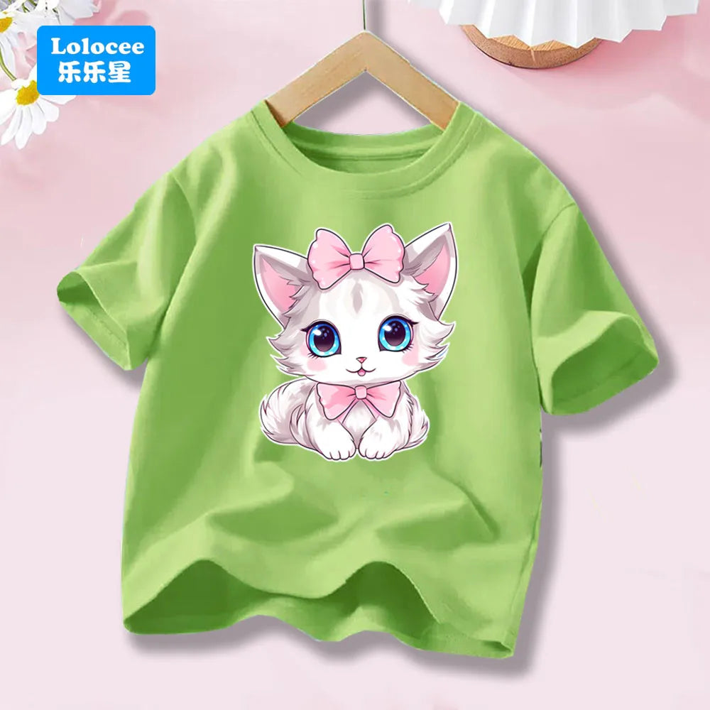 Girls’ Cat-Print Short-Sleeve T-Shirt
