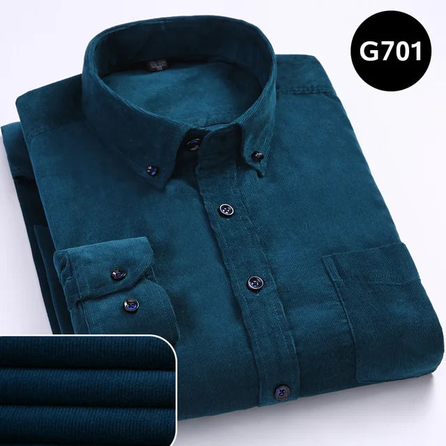100% Cotton Men's Corduroy Shirts Long Sleeve Casual Regular Fit Business Dress Shirts  Man Comfortable Pocket Clothes 7XL 6XL